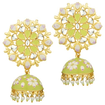 Aheli Stylish Flower Design Enamel Indian Jhumki Faux Beaded Dangle Earrings Ethnic Wedding Bollywoo...