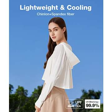 BENEUNDER Women's UPF 50+ Cropped Sun Protection Jacket - Perfect for Summer Outdoor Activities White Large