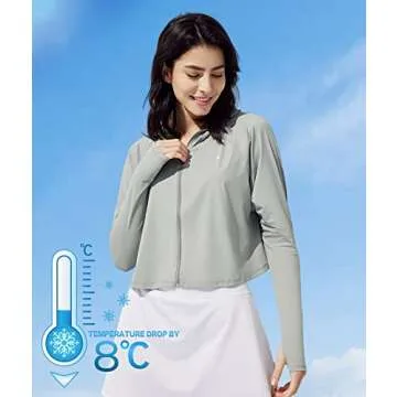 BENEUNDER Women's UPF 50+ Cropped Sun Protection Jacket - Perfect for Summer Outdoor Activities White Large