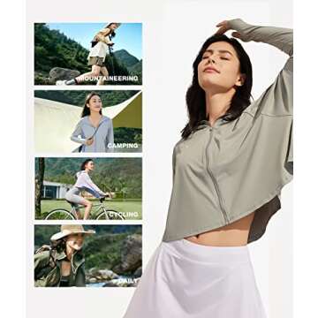 BENEUNDER Women's UPF 50+ Cropped Sun Protection Jacket - Perfect for Summer Outdoor Activities White Large