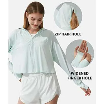 BENEUNDER Women's UPF 50+ Cropped Sun Protection Jacket - Perfect for Summer Outdoor Activities White Large