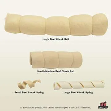 Redbarn Pet Products All-Natural Large Beef Cheek Rolls for Dogs, Uncoated - Single Ingredient Grain...
