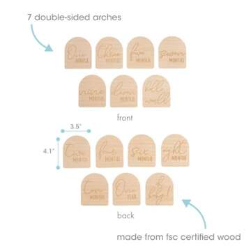 Pearhead Arch Monthly Milestone Props, 0-12 Month Reversible Photo Props, Baby Growth and Pregnancy Growth Cards, Gender Neutral Baby Photo Prop, Wooden Arched Discs