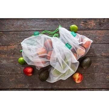 Veggio 5-Pack - Set of Reusable Eco-Bags Made From Recycled PET Bottles - Fruit & Vegetable Polyester Storage Bags - Drawstring Closure & 5 PCS - Carrinet