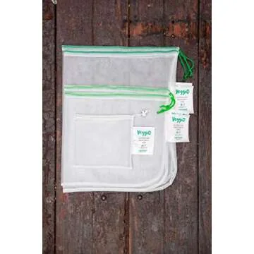 Veggio 5-Pack - Set of Reusable Eco-Bags Made From Recycled PET Bottles - Fruit & Vegetable Polyester Storage Bags - Drawstring Closure & 5 PCS - Carrinet