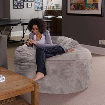 Sofa Sack Bean Bag Chair - Plush, Ultra Soft - Memory Foam Bean Bag Chair with Faux Rabbit Fur Cover...
