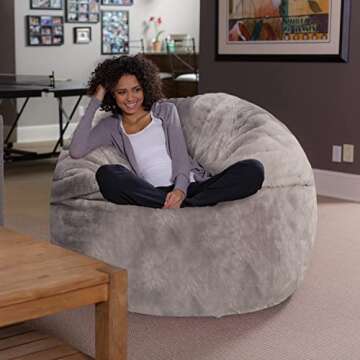 Sofa Sack Bean Bag Chair - Plush, Ultra Soft - Memory Foam Bean Bag Chair with Faux Rabbit Fur Cover - Stuffed Foam Filled Furniture and Accessories for Dorm Room 5 Feet - Gray