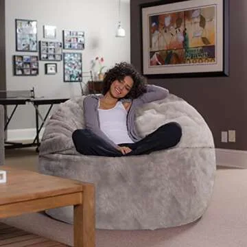 Sofa Sack Bean Bag Chair - Plush, Ultra Soft - Memory Foam Bean Bag Chair with Faux Rabbit Fur Cover - Stuffed Foam Filled Furniture and Accessories for Dorm Room 5 Feet - Gray