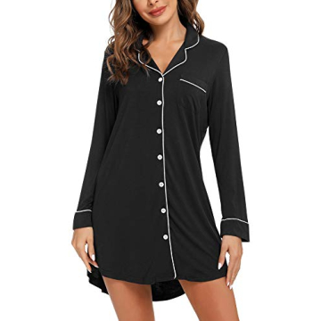 Comfortable Long Sleeve Nightgown Button Down Sleepshirt