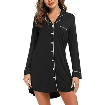 Comfortable Long Sleeve Nightgown Button Down Sleepshirt