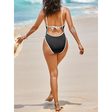 Saodimallsu One Piece Swimsuit Deep V High Cut Backless