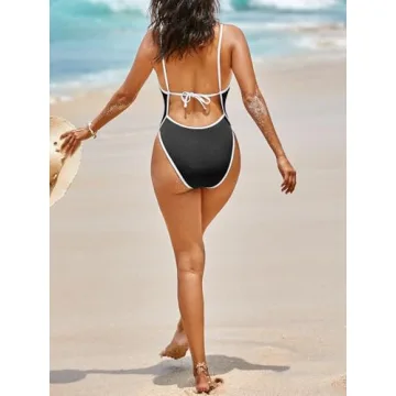 Saodimallsu One Piece Swimsuit Deep V High Cut Backless