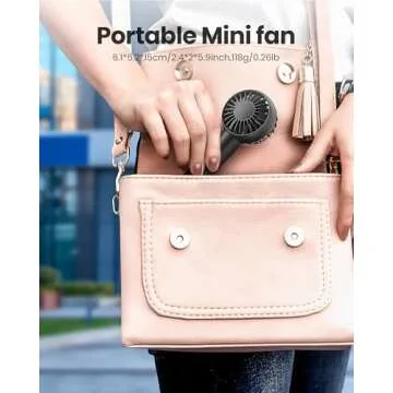 Gaiatop Mini Portable Fan, Small and Powerful, Cute Design 3 Speed Personal Handheld and Desktop with Base, Lightweight USB Rechargeable for Makeup Stylish Girl Women Travel Indoor Outdoor Black