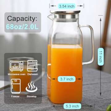 Elegant 1.8 Liter Glass Pitcher with Adjustable Lid for Easy Pouring