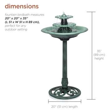 Alpine Corporation - TEC106 Outdoor Floor 3-Tiered Pedestal Water Fountain and Birdbath, Pedestal Waterfall Fountain, 35", Green - Relaxing Water Feature for Garden, Patio, Deck, or Yard