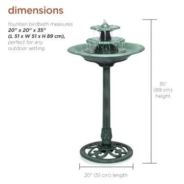Alpine Corporation - TEC106 Outdoor Floor 3-Tiered Pedestal Water Fountain and Birdbath, Pedestal Waterfall Fountain, 35", Green - Relaxing Water Feature for Garden, Patio, Deck, or Yard