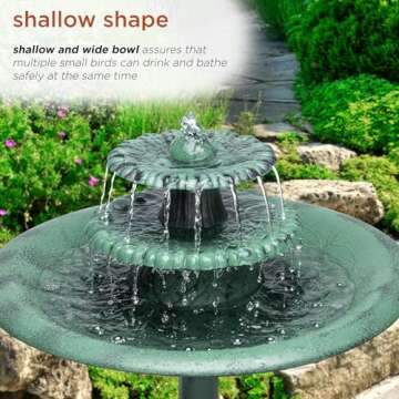 Alpine Corporation - TEC106 Outdoor Floor 3-Tiered Pedestal Water Fountain and Birdbath, Pedestal Waterfall Fountain, 35", Green - Relaxing Water Feature for Garden, Patio, Deck, or Yard
