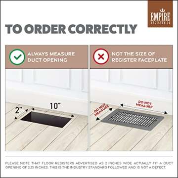 Empire Register Co, Vent Cover - 2x10 inch, Antique Style Design, Brushed Nickel Finish, Heavy Duty Floor Vent Covers, Metal Damper Attached Vent Covers for Home Floor only