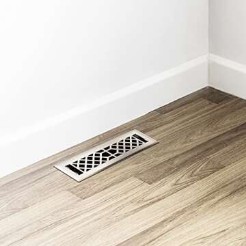 Empire Register Co, Vent Cover - 2x10 inch, Antique Style Design, Brushed Nickel Finish, Heavy Duty Floor Vent Covers, Metal Damper Attached Vent Covers for Home Floor only