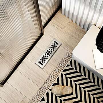 Empire Register Co, Vent Cover - 2x10 inch, Antique Style Design, Brushed Nickel Finish, Heavy Duty Floor Vent Covers, Metal Damper Attached Vent Covers for Home Floor only