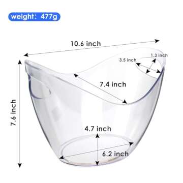 Durable Clear Acrylic Ice Bucket Wine Bucket - 4 Liter Tub for Parties and Events