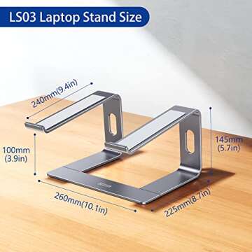 BESIGN LS03 Aluminum Laptop Stand, Ergonomic Detachable Computer Stand, Riser Holder Notebook Stand Compatible with MacBook Air Pro, Dell, HP, Lenovo More 10-15.6" Laptops, Space Gray