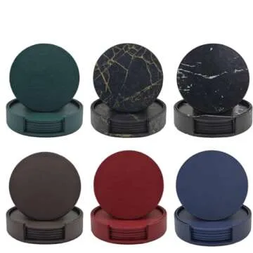 VMila White Coasters for Drinks - Set of 6 Elegant Leather Coasters