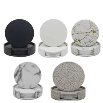 VMila White Coasters for Drinks - Set of 6 Elegant Leather Coasters