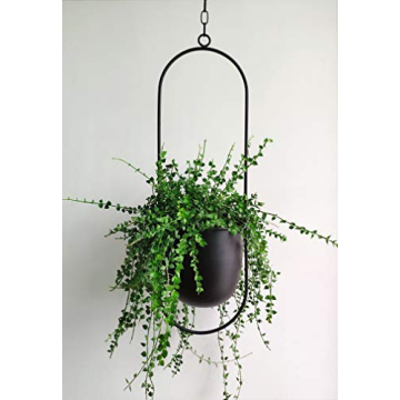 RISEON Boho Black Metal Hanging Planter for Home Decor