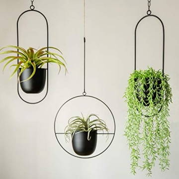 RISEON Boho Black Metal Hanging Planter for Home Decor