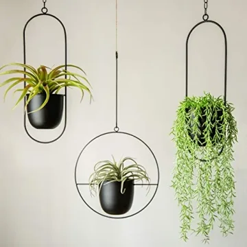 RISEON Boho Black Metal Hanging Planter for Home Decor