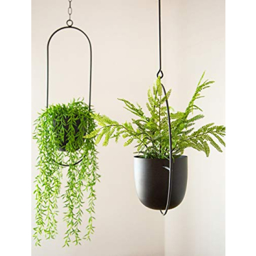 RISEON Boho Black Metal Hanging Planter for Home Decor