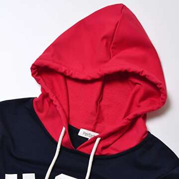 Perfashion Cropped Top Hoodie for Women USA Letter Print Crop Sweatshirts Hoody for Teen Girls Navy Blue