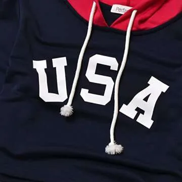 Perfashion Cropped Top Hoodie for Women USA Letter Print Crop Sweatshirts Hoody for Teen Girls Navy Blue