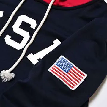 Perfashion Cropped Top Hoodie for Women USA Letter Print Crop Sweatshirts Hoody for Teen Girls Navy Blue