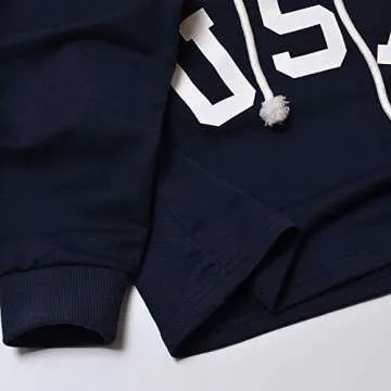 Perfashion Cropped Top Hoodie for Women USA Letter Print Crop Sweatshirts Hoody for Teen Girls Navy Blue