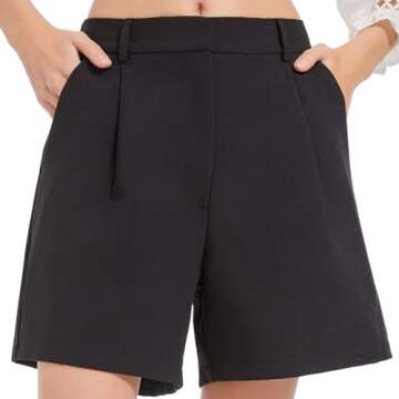 Everbellus High Waisted Wide Leg Dressy Shorts for Women Casual Business Tailored Shorts with Pockets Black Large