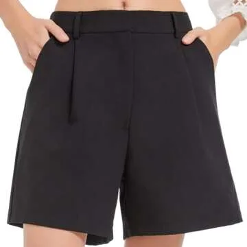 Everbellus High Waisted Wide Leg Dressy Shorts for Women Casual Business Tailored Shorts with Pockets Black Large