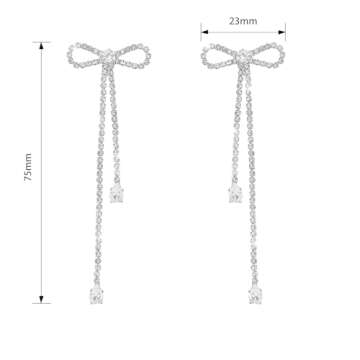 Luxval Silver Bow Earrings for Women Sparkle Earrings Rhinestone Drop Earrings Long Silver Earrings ...