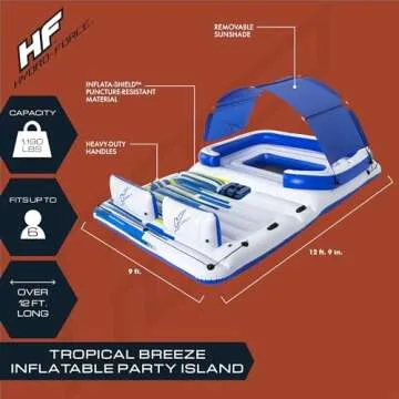 Bestway Hydro-Force Tropical Breeze 6 Person Inflatable Floating Party Island, Water Float Lounger w...