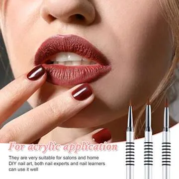 Patelai 3 Pcs Kolinsky 3D Nail Art Brush Set for Acrylic Powder Sculpture Nail Art Brush Size 2/4/5 with silver Metal Nonslip Grip Handle for Acrylic Powder Application