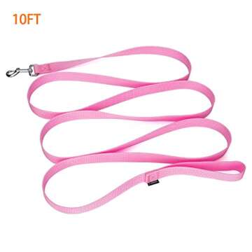 Siumouhoi Strong Durable Nylon Dog Training Leash, 1 Inch Wide Traction Rope, 6 ft 10ft 15ft Long, for Small and Medium Dog (Pink, 10 Feet)