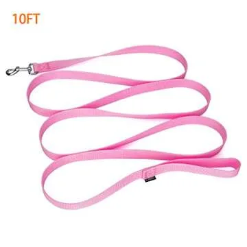 Siumouhoi Strong Durable Nylon Dog Training Leash, 1 Inch Wide Traction Rope, 6 ft 10ft 15ft Long, for Small and Medium Dog (Pink, 10 Feet)