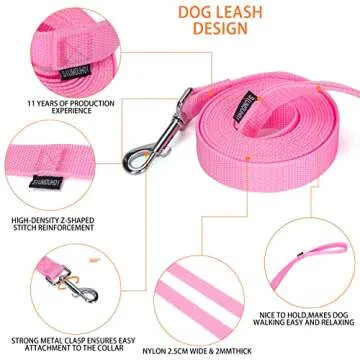 Siumouhoi Strong Durable Nylon Dog Training Leash, 1 Inch Wide Traction Rope, 6 ft 10ft 15ft Long, for Small and Medium Dog (Pink, 10 Feet)