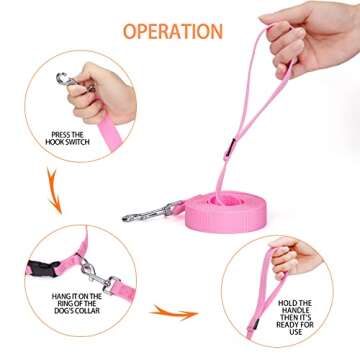 Siumouhoi Strong Durable Nylon Dog Training Leash, 1 Inch Wide Traction Rope, 6 ft 10ft 15ft Long, for Small and Medium Dog (Pink, 10 Feet)