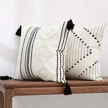 blue page Boho Throw Pillow Covers, Black and Cream White, Set of 2 Modern Farmhouse Accent Home Dec...