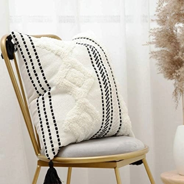 blue page Boho Throw Pillow Covers, Black and Cream White, Set of 2 Modern Farmhouse Accent Home Decor, Neutral Woven Decorative Pillow Covers for Couch/Bed (20 x 20 Inches, Ivory/Black)