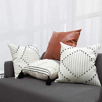 blue page Boho Throw Pillow Covers, Black and Cream White, Set of 2 Modern Farmhouse Accent Home Decor, Neutral Woven Decorative Pillow Covers for Couch/Bed (20 x 20 Inches, Ivory/Black)