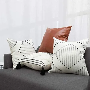 blue page Boho Throw Pillow Covers, Black and Cream White, Set of 2 Modern Farmhouse Accent Home Decor, Neutral Woven Decorative Pillow Covers for Couch/Bed (20 x 20 Inches, Ivory/Black)