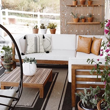 blue page Boho Throw Pillow Covers, Black and Cream White, Set of 2 Modern Farmhouse Accent Home Decor, Neutral Woven Decorative Pillow Covers for Couch/Bed (20 x 20 Inches, Ivory/Black)